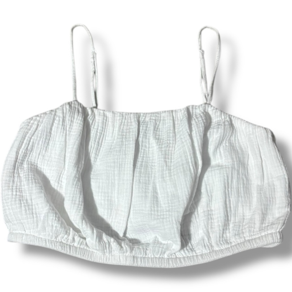 Express Large Smocked NWT White Lightweight Spaghetti Strap Tank Gauze Crop Top - Picture 16 of 16